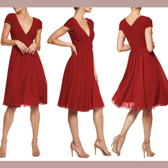 NWT Dress the Population [ XXS ] Corey Chiffon Fit‎ & Flare Dress Garnet - Picture 1 of 14